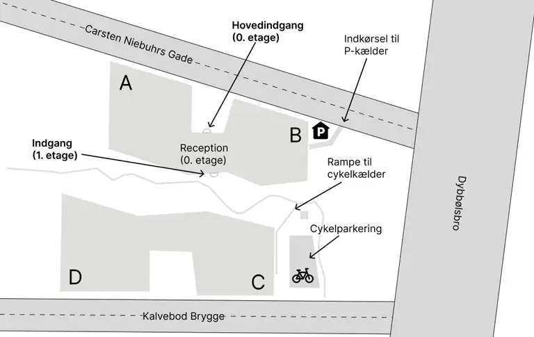 Kort over kontorlokation ved Dybbølsbro
